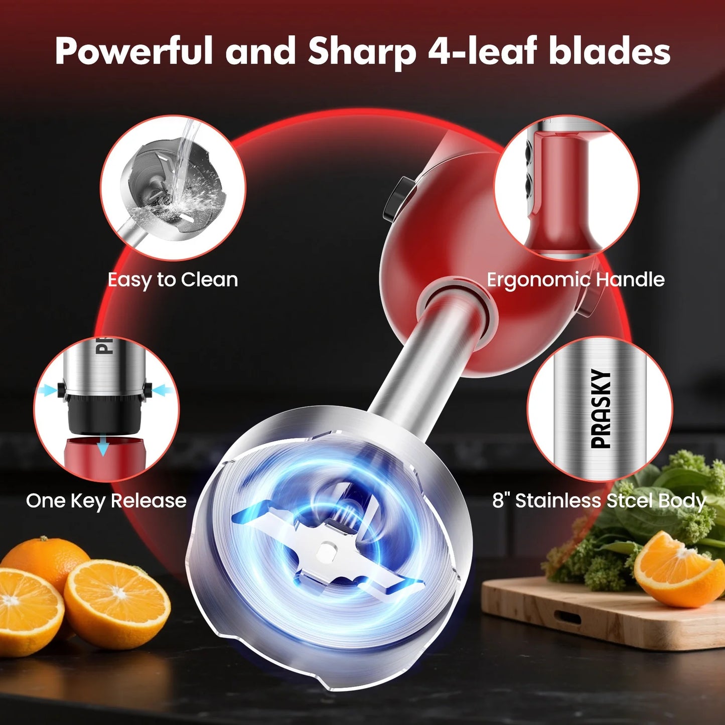 Prasky Multifunctional Handheld Immersion Blender With Whisk And Chopper