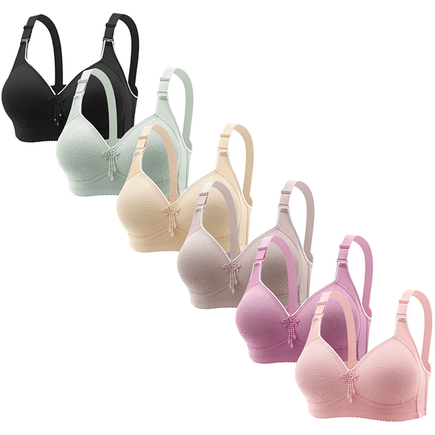 Women Lace No Wire Bras 6-Piece Set With Adjustable Straps