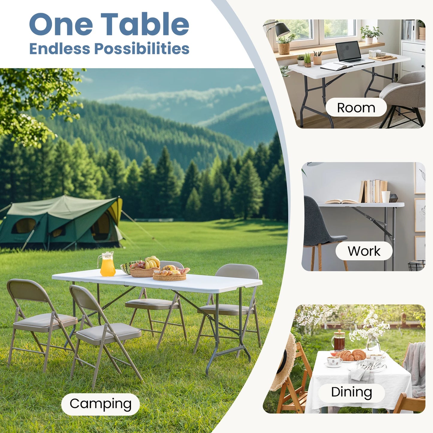 JHK Portable Folding Camping Table With Carrying Handle Safety Lock