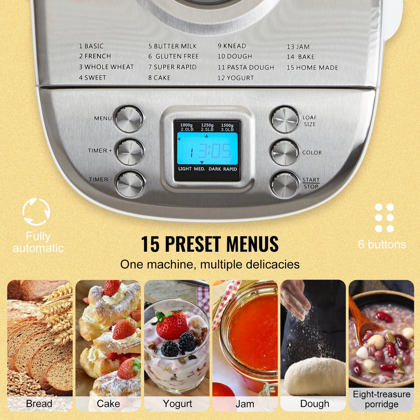 SucceBuy 15-In-1 Bread Maker With Gluten Free Setting Nonstick Pan