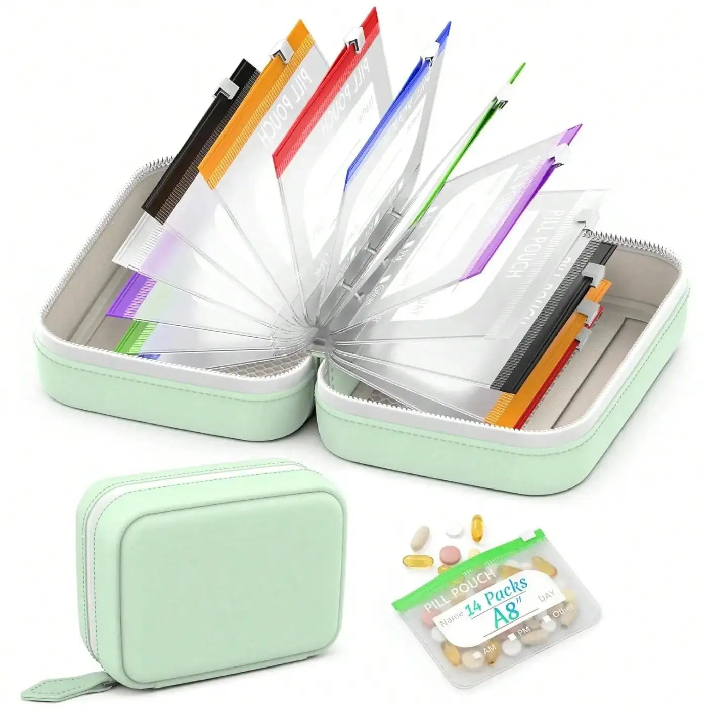 Waterproof Zippered Silicone Weekly Medicine Pouch Set