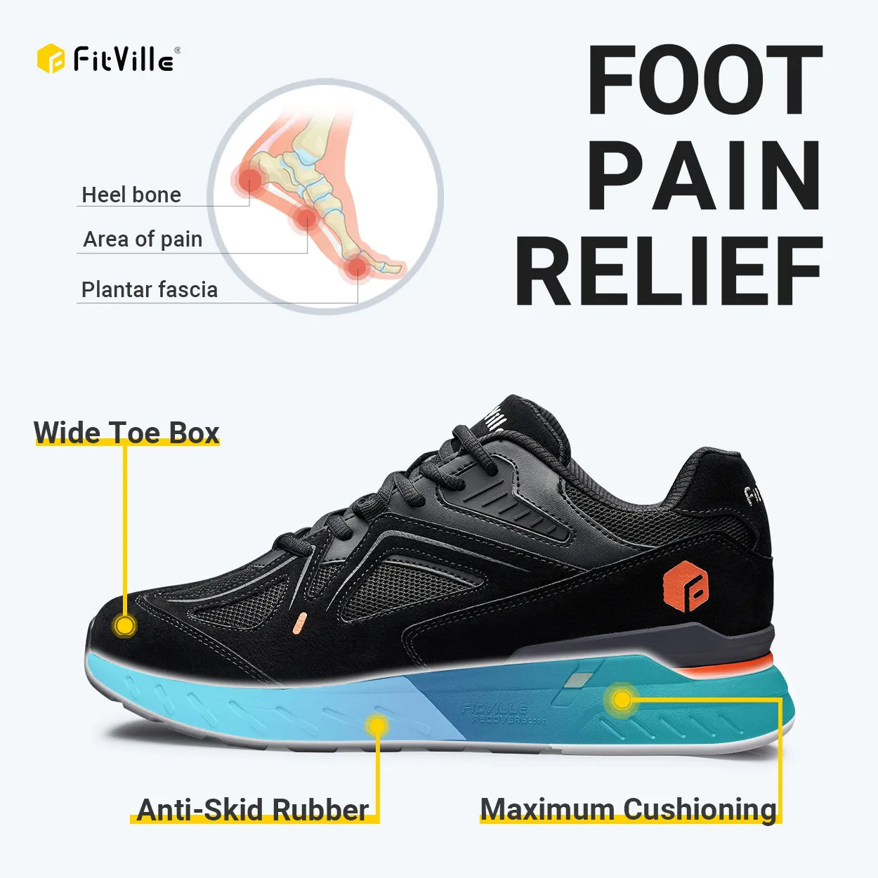 FitVille Men's Walking Shoes Lightweight Arch Support Breathable Cushioning
