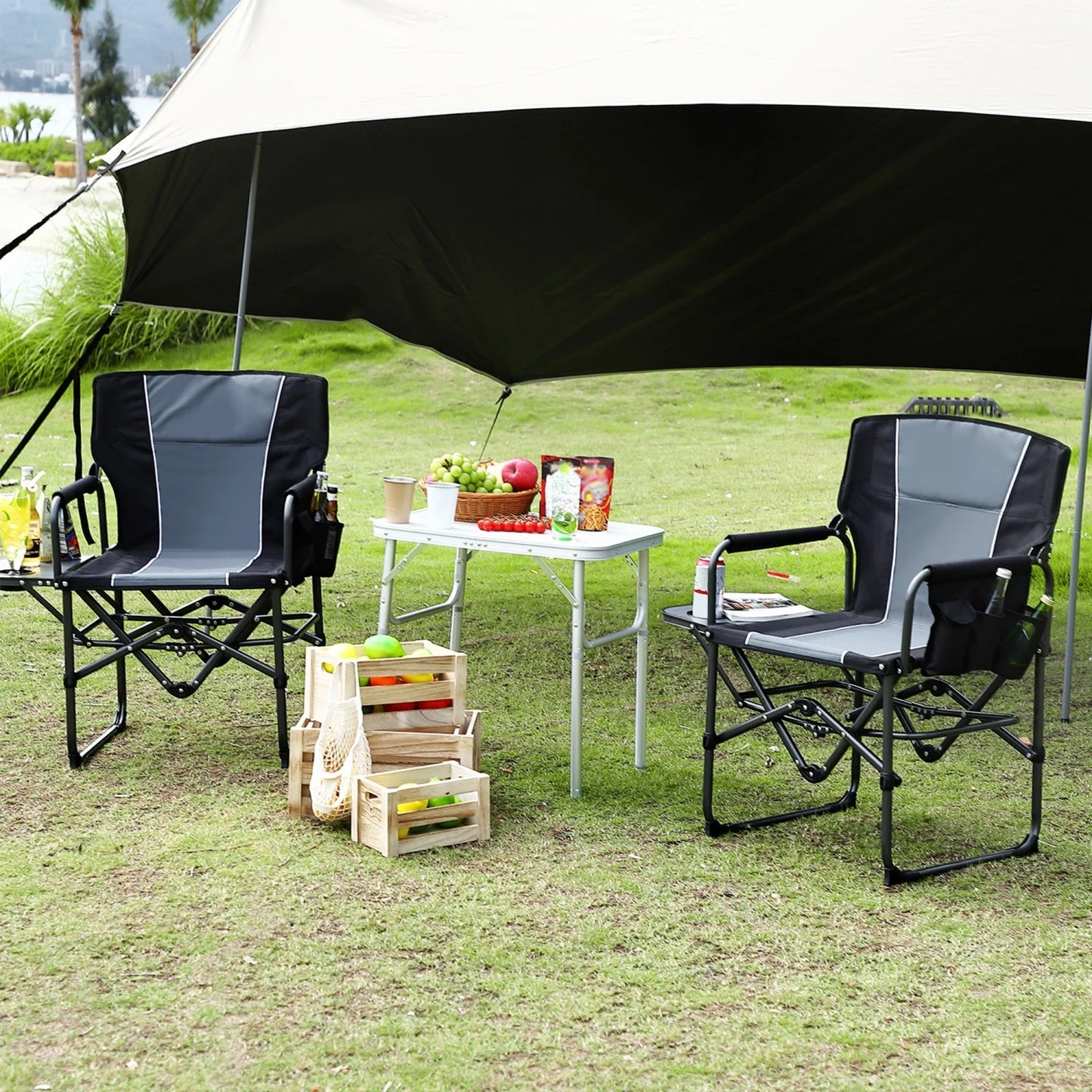 HiMISS Folding Directors Chair With Cup Holder For Outdoor Camping Leisure