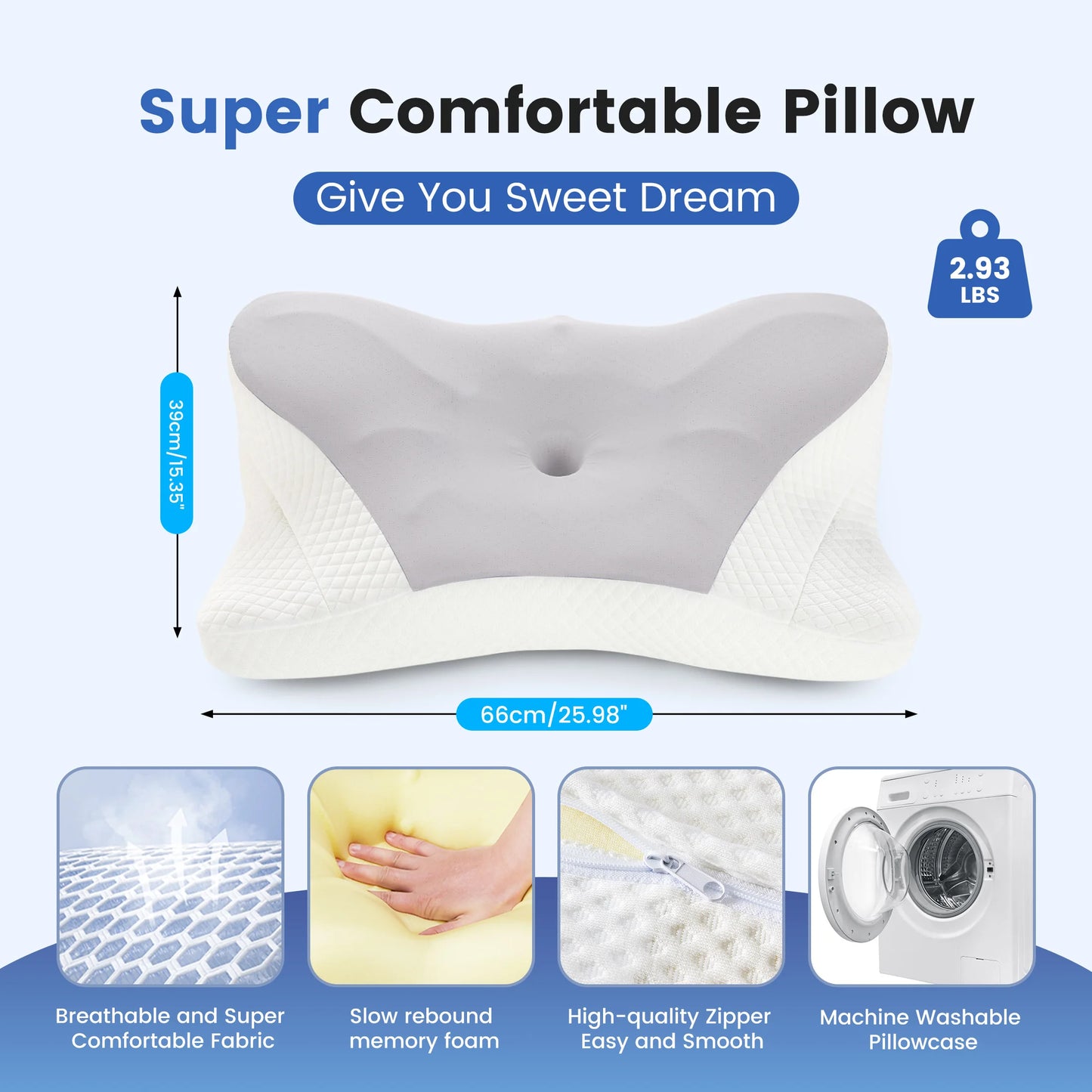 JHK Ergonomic Memory Foam Cervical Pillow With Cooling Cover