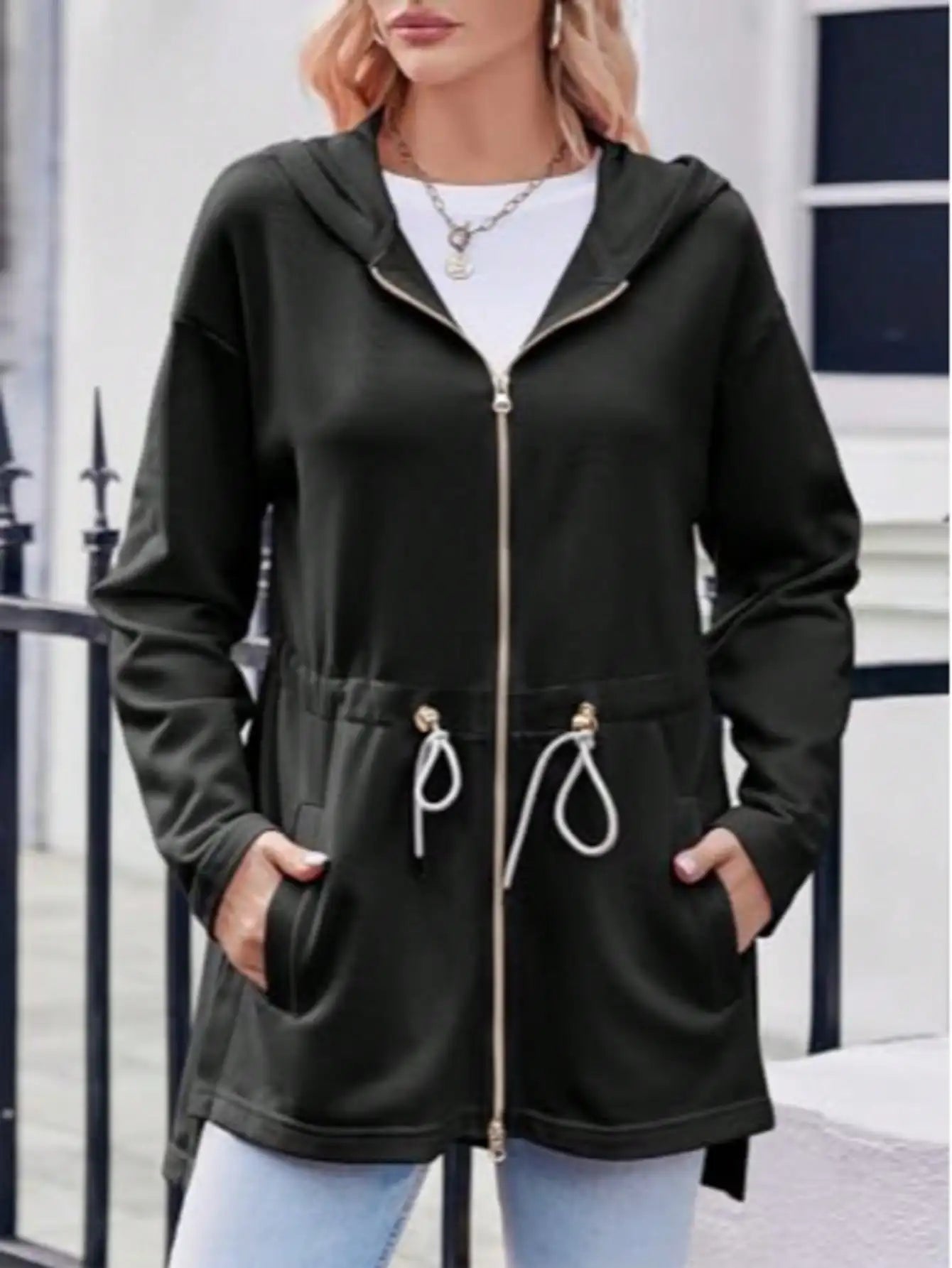 Fisoew Womens Oversized Zip Up Hoodie Cotton Drawstring