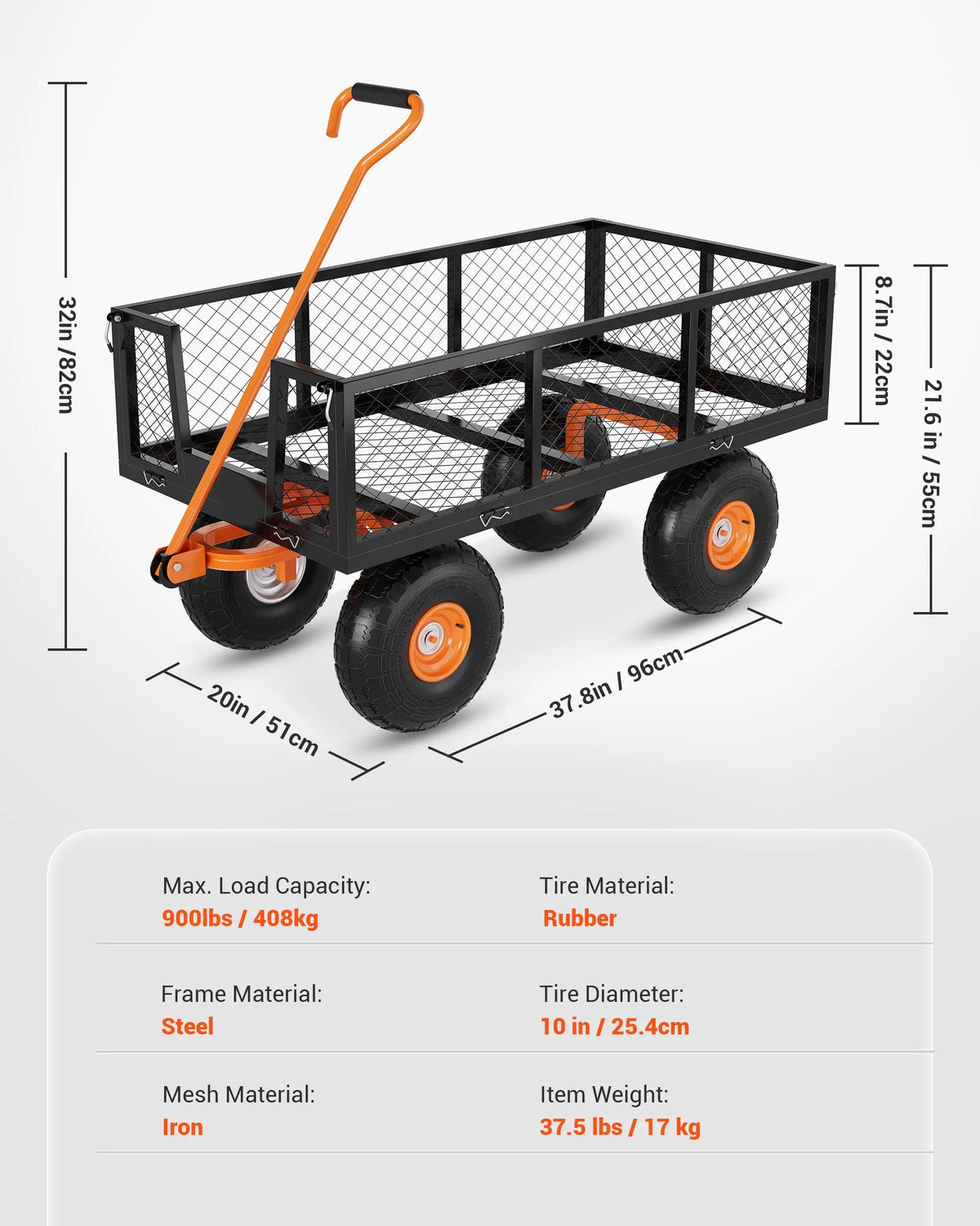 HiMISS Heavy Duty Steel Garden Cart Wagon For Yard Work