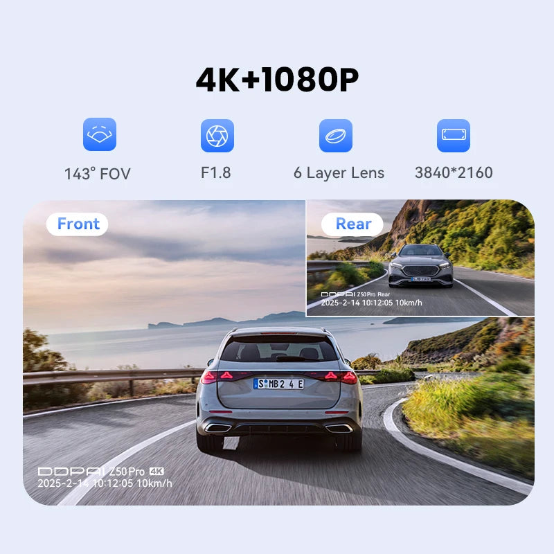 Ddpai Z50Pro Dash Camera 4K Front And Rear GPS Navigation
