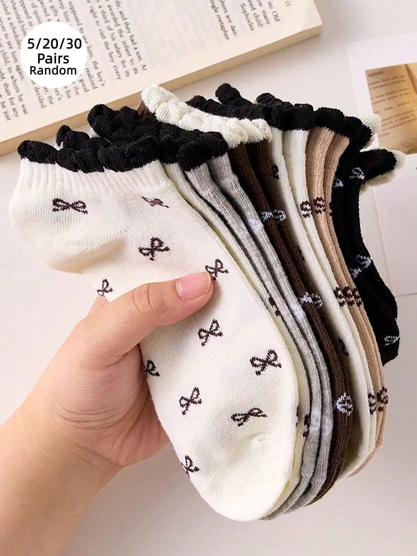 Womens Fashionable Mid Calf Socks With Elegant Floral Bow Designs