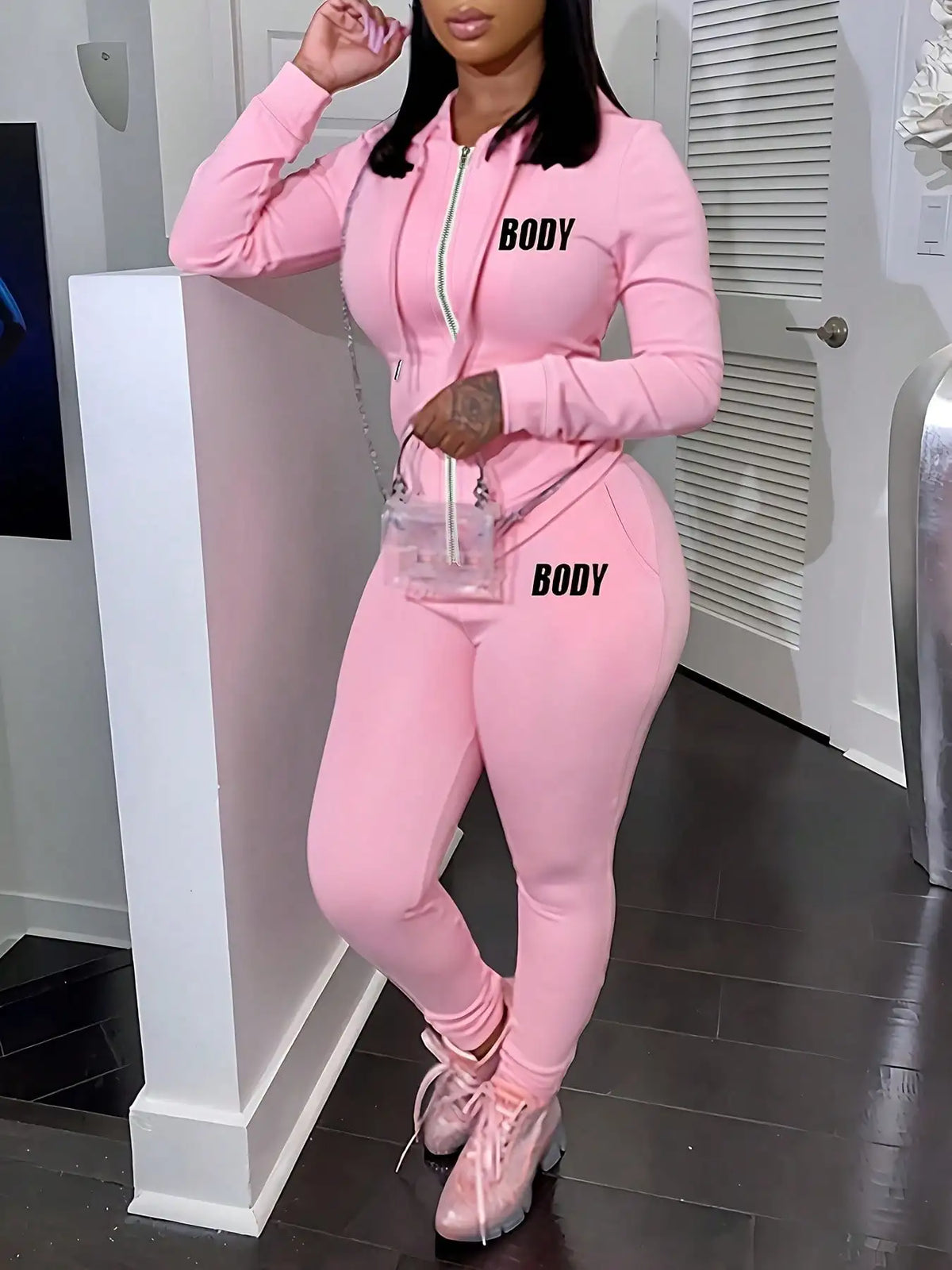Women's 2 Piece Letter Printed Zipper Hoodie And Sweatpants Set