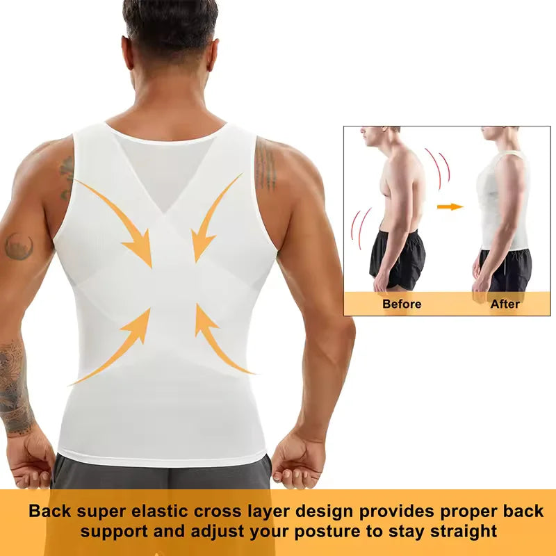 LALAMELON Mens Shapewear Tank Top Cross Mesh Body Shaper Breathable