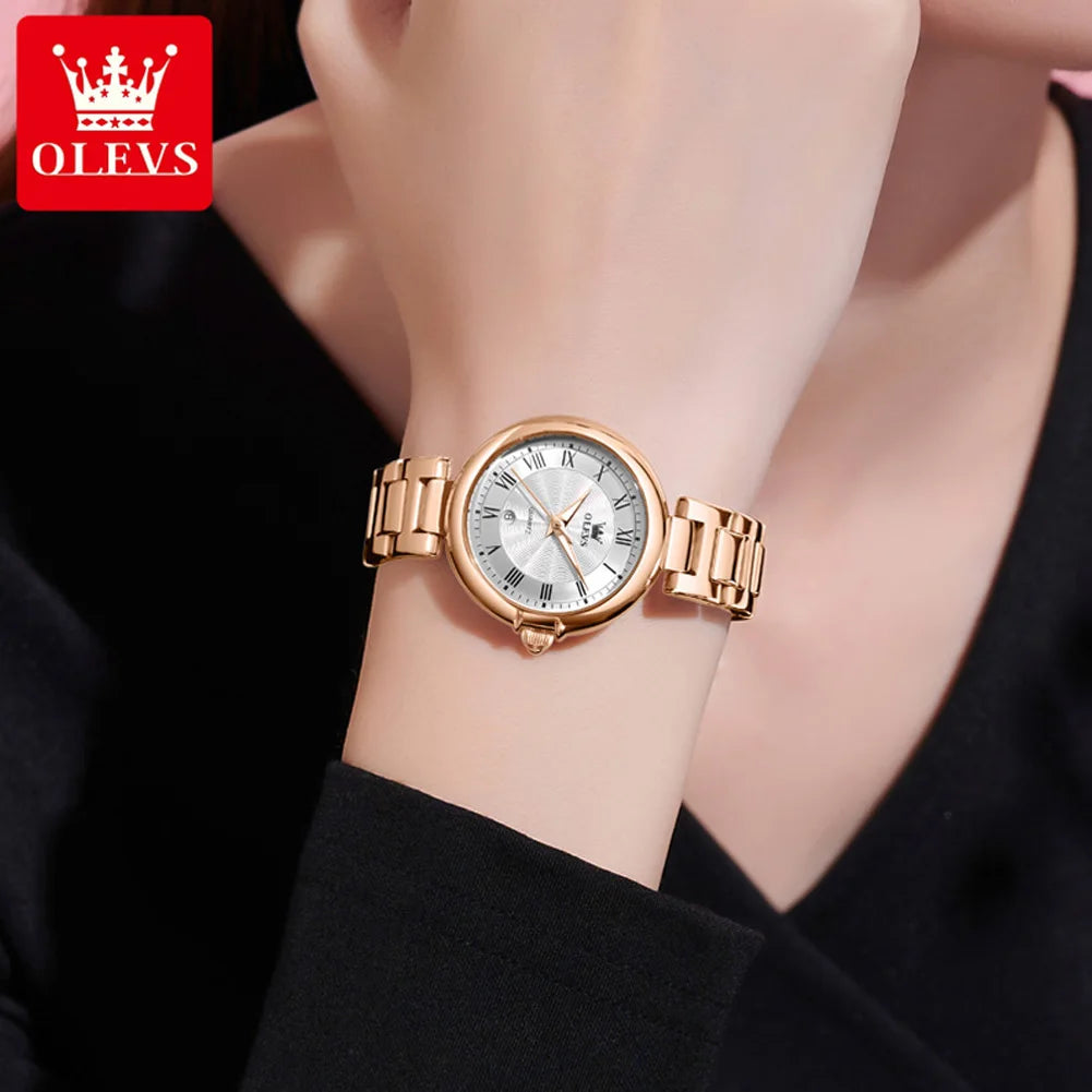 OLEVS Women's Stainless Steel Quartz Watch With Calendar Display