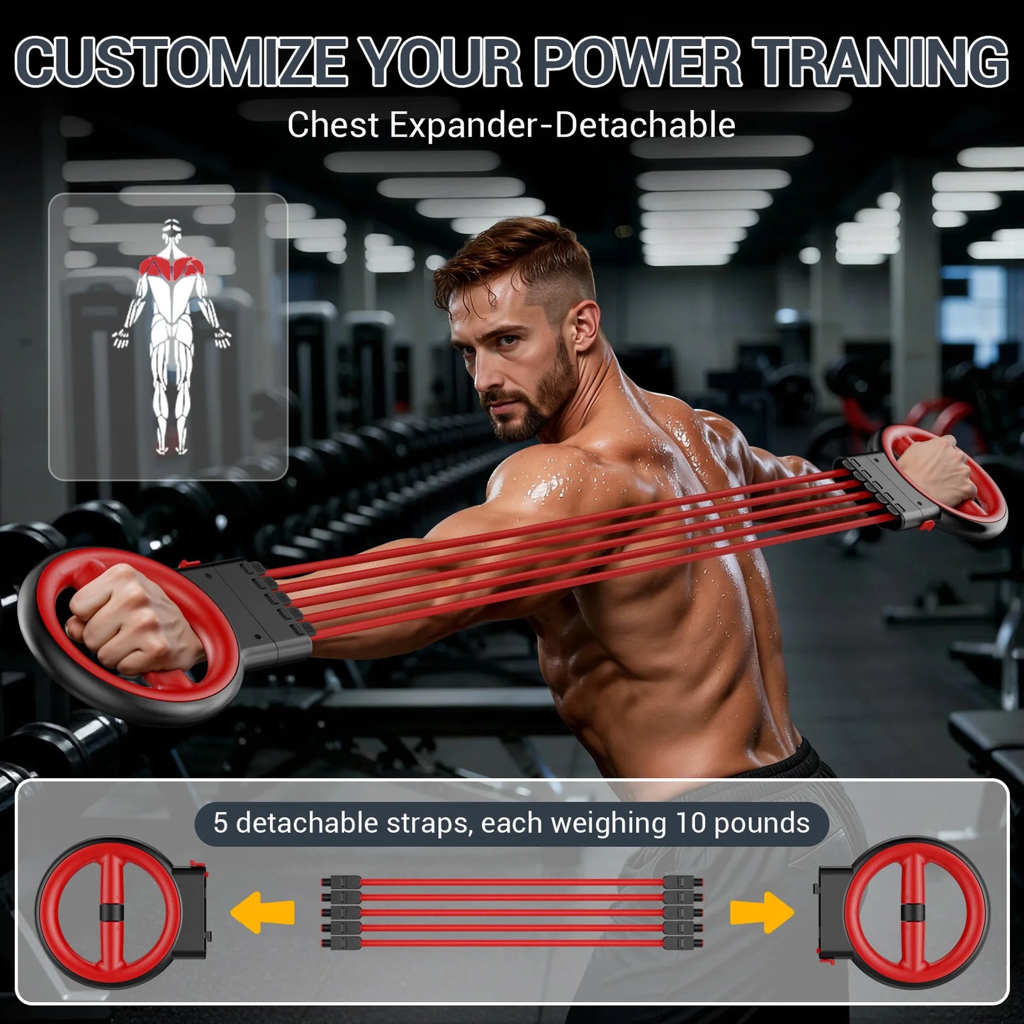 Portable Three In One Upper Body Strength Trainer With Bands