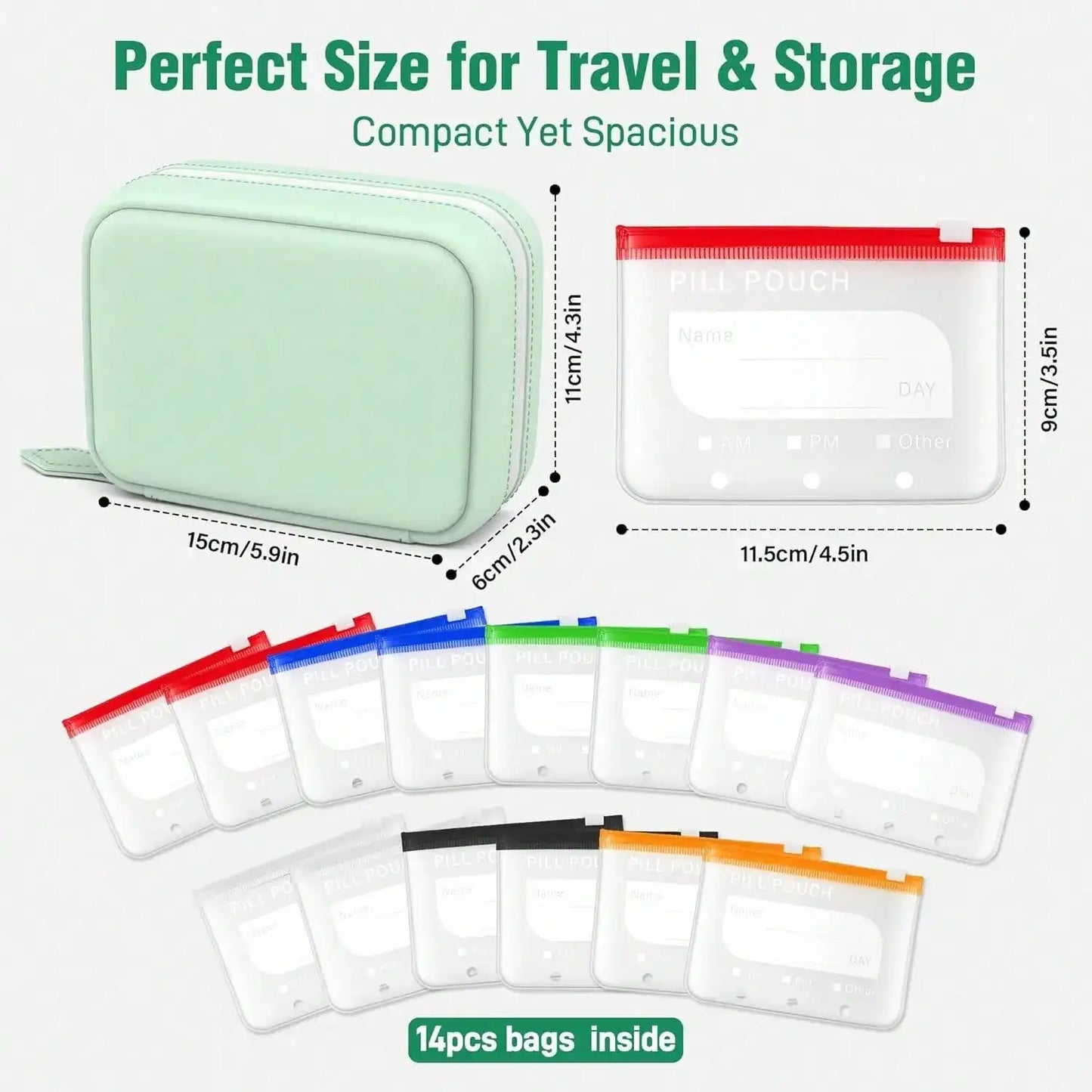 Waterproof Zippered Silicone Weekly Medicine Pouch Set