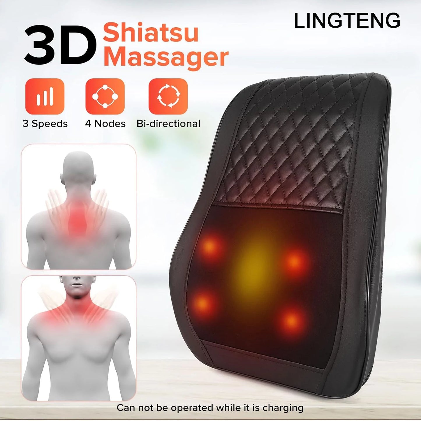 Lingteng Heated 3D Kneading Back Neck Shoulder Massager