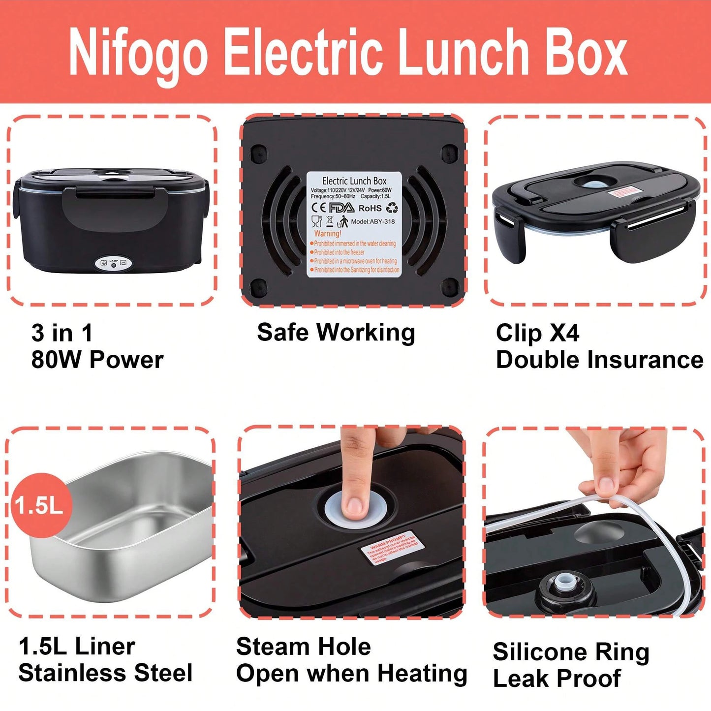 Portable Electric Heating Lunch Box Food Warmer With Carry Bag