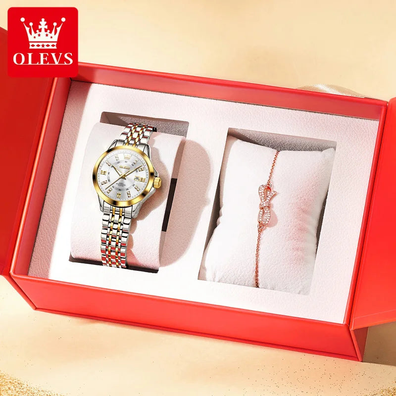 OLEVS Womens Luxury Diamond Quartz Watch With Calendar Waterproof