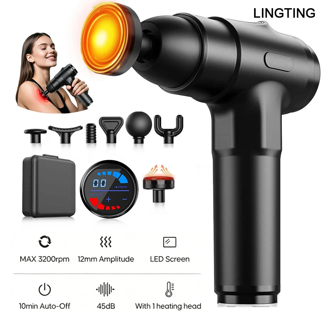 Lingteng Heating Deep Tissue Percussion Massage Gun With Storage Case
