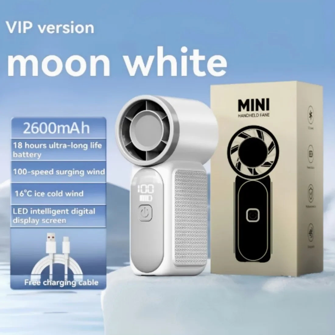Mini Handheld Turbo Fan 100 Speed USB Rechargeable Portable Cooling