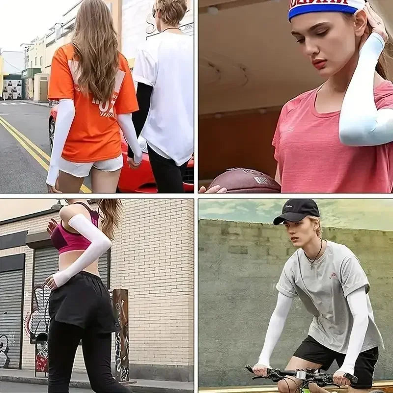 Cooling Ice Silk Arm Sleeves Sun Protection Golf Cycling Running Gear