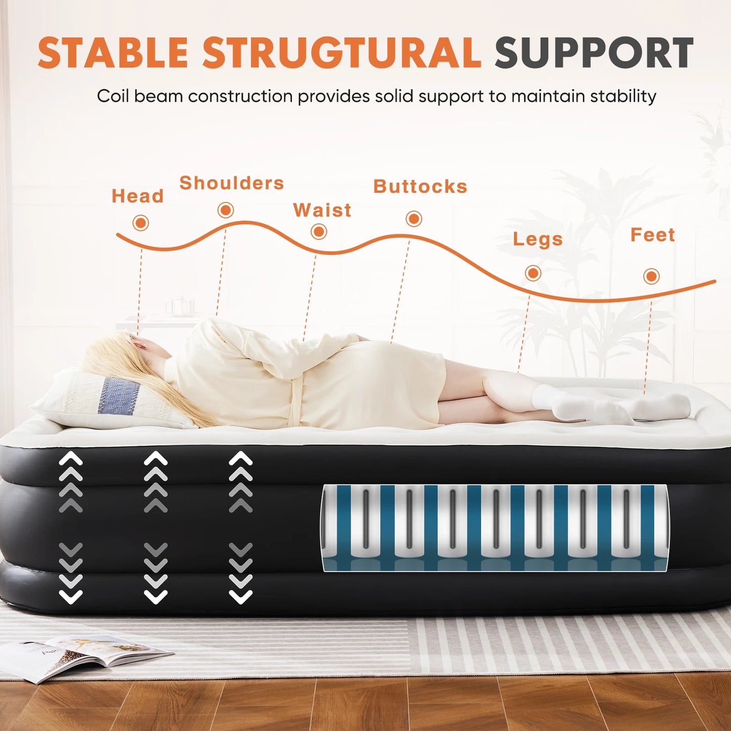 JHK Queen Twin Air Mattress With High Weight Capacity