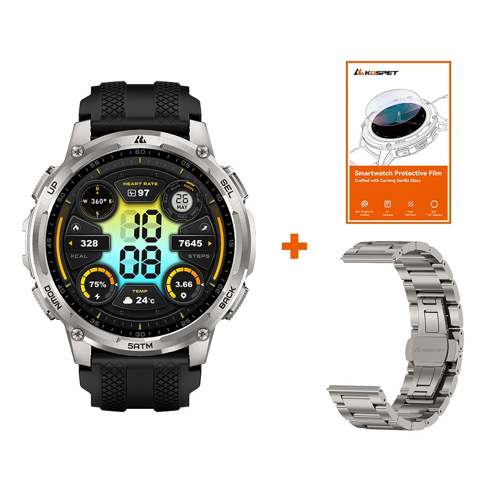 KOSPET T4C Rugged Smartwatch With GPS Flashlight Fitness Tracking