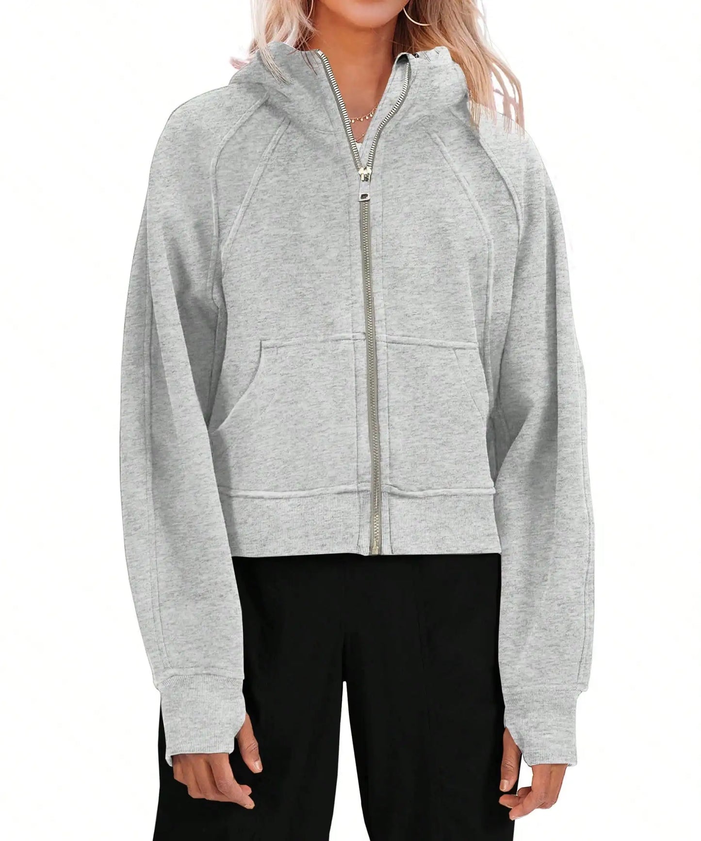 Fisoew Womens Fleece Lined Zip Up Crop Hoodie Oversized Streetwear