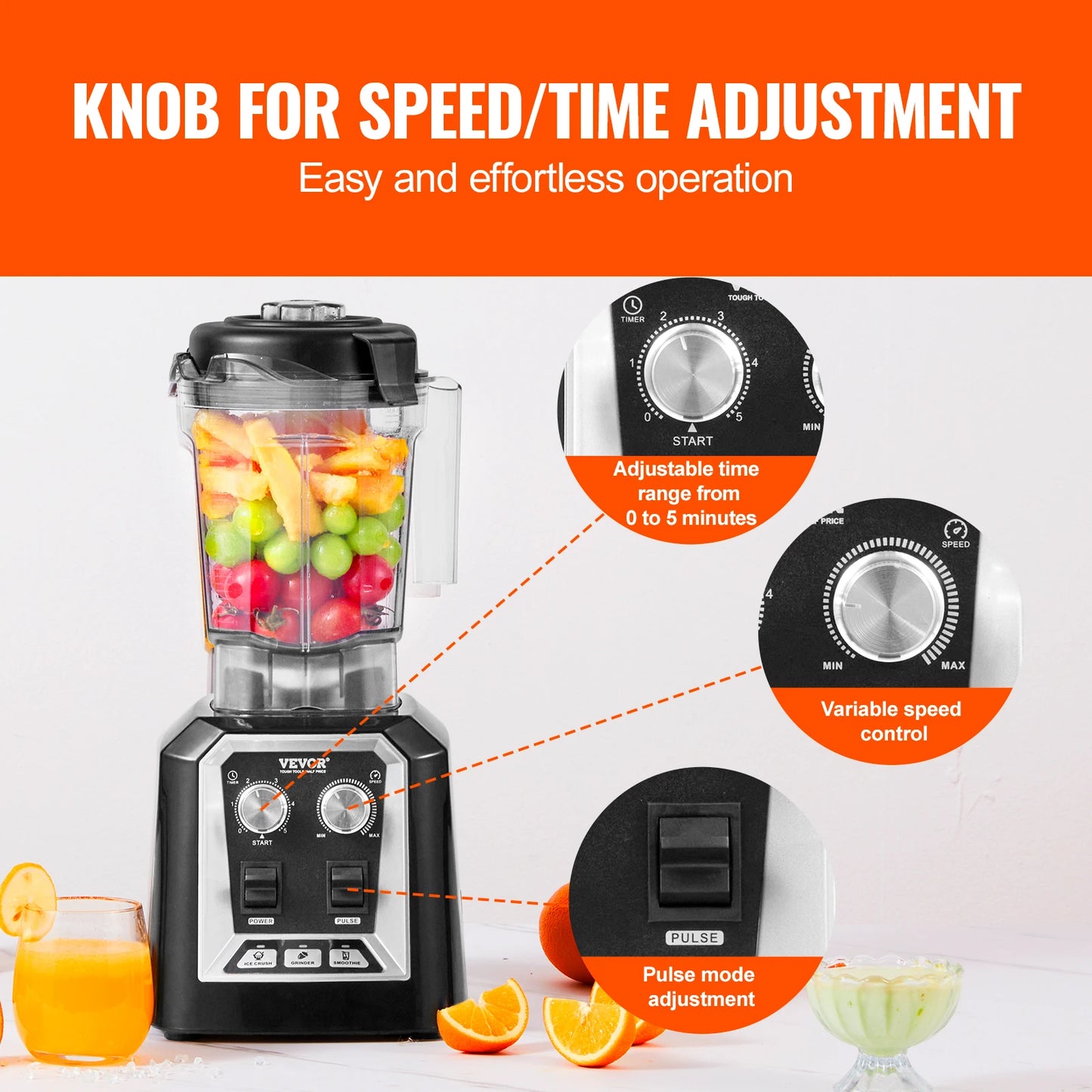 SucceBuy Professional Countertop Smoothie Blender With Stainless Steel Pitcher