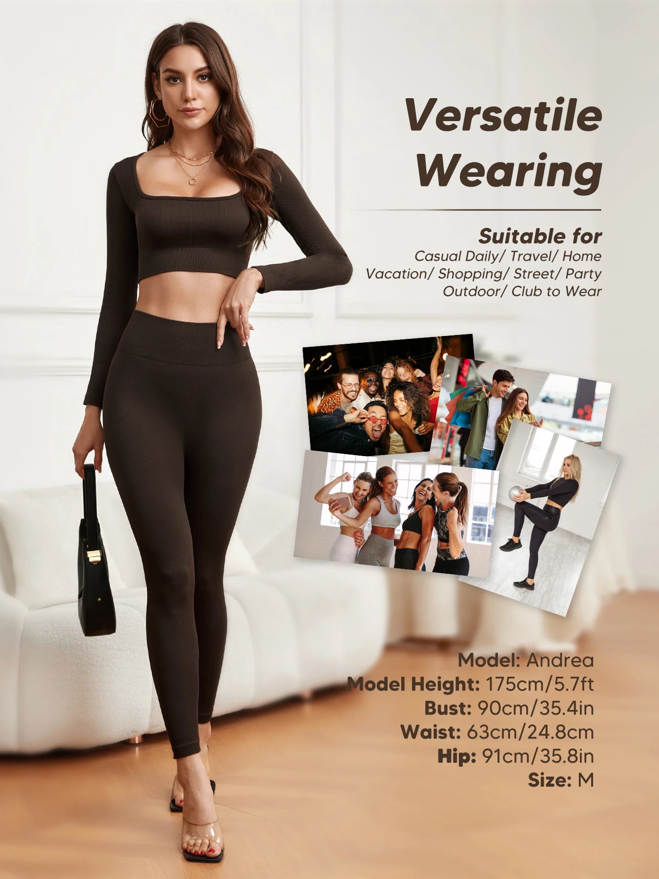 Women 2 Piece Long Sleeve Yoga Outfit High Waist Leggings