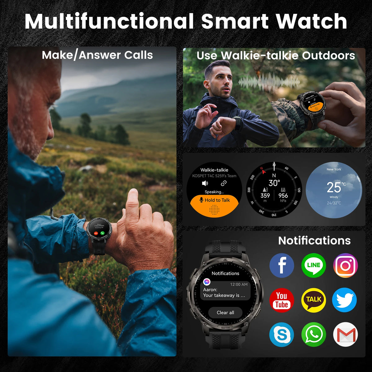 KOSPET T4C Rugged Smartwatch With GPS Flashlight Fitness Tracking