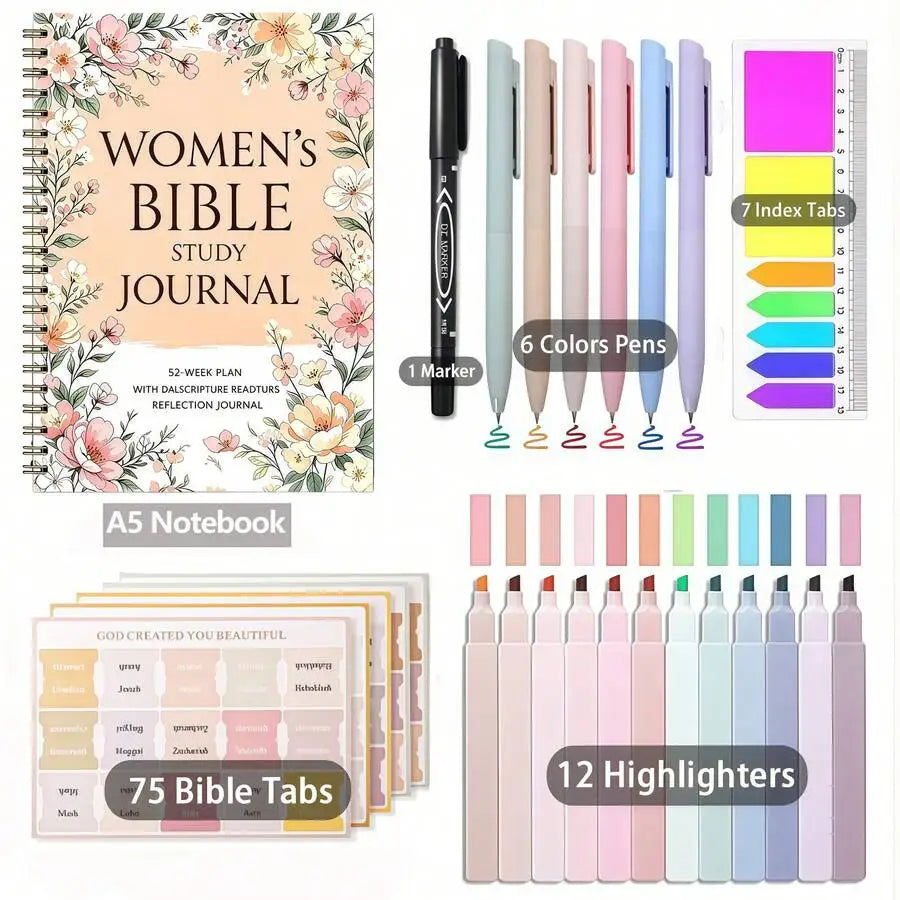 Complete Bible Study Set Featuring Spiral Notebook And Pen