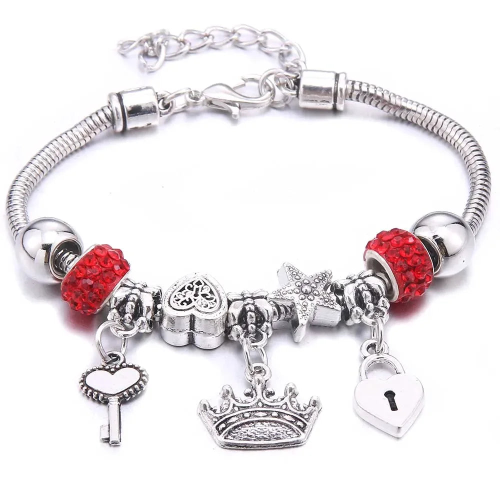 Fashion Butterfly Crown Beaded Link Chain Bracelet For Women