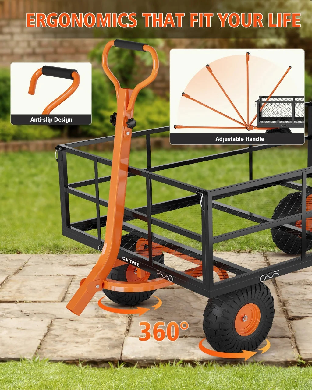 HiMISS Heavy Duty Steel Garden Cart Wagon For Yard Work
