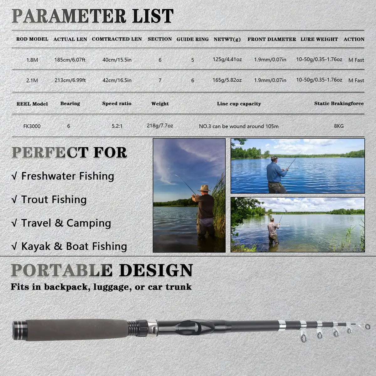 Portable Telescopic Fishing Rod and Reel Combo Tackle Kit