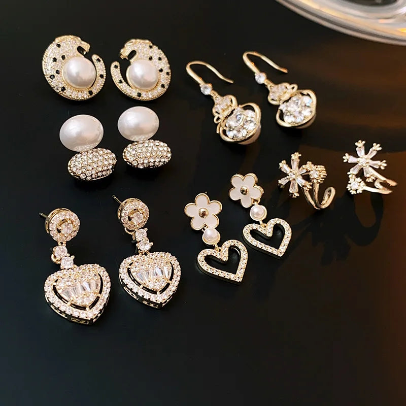 Vintage Cubic Zirconia Stud Earrings with S925 Silver Needle
