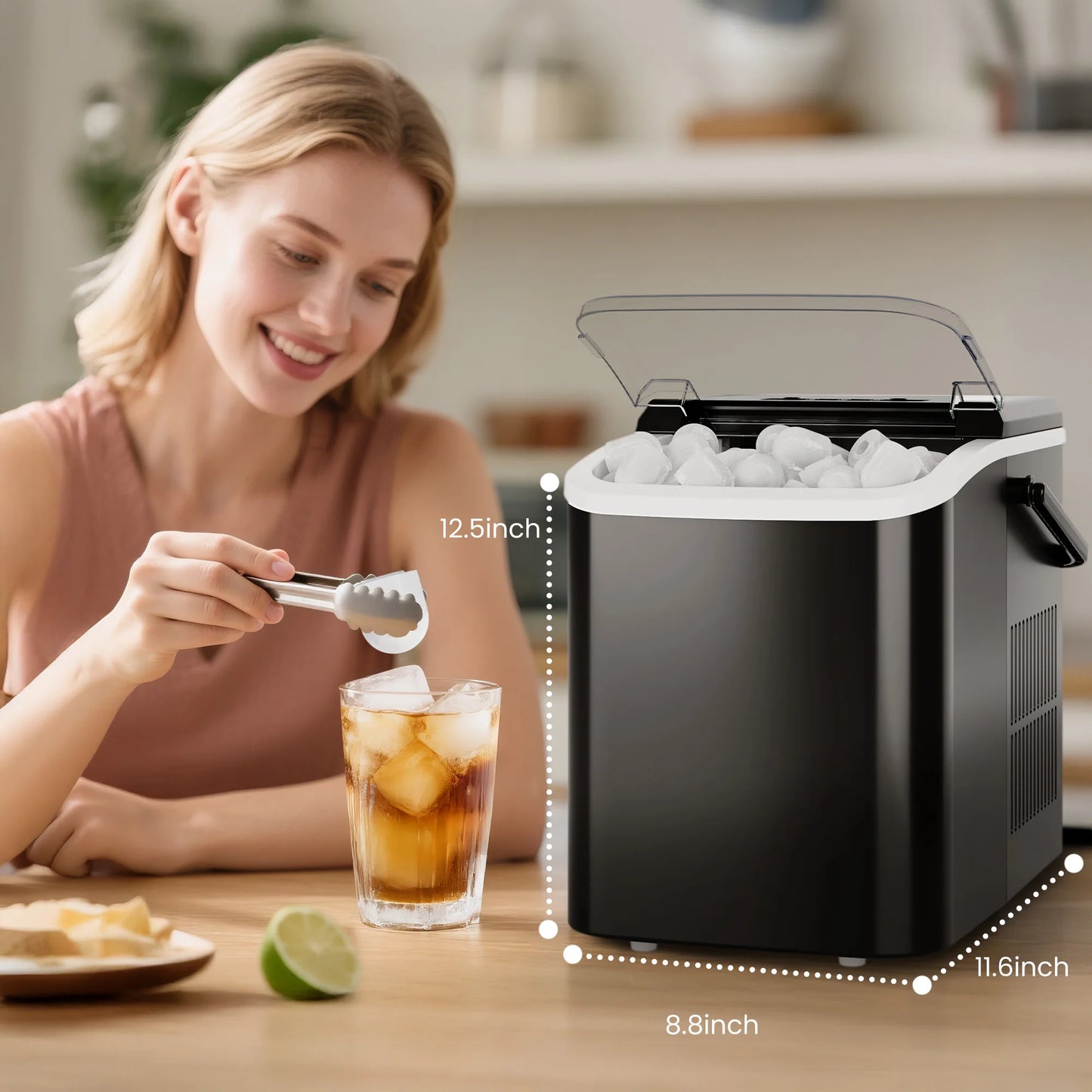 Portable Countertop Ice Maker Featuring Quick Self Cleaning Function