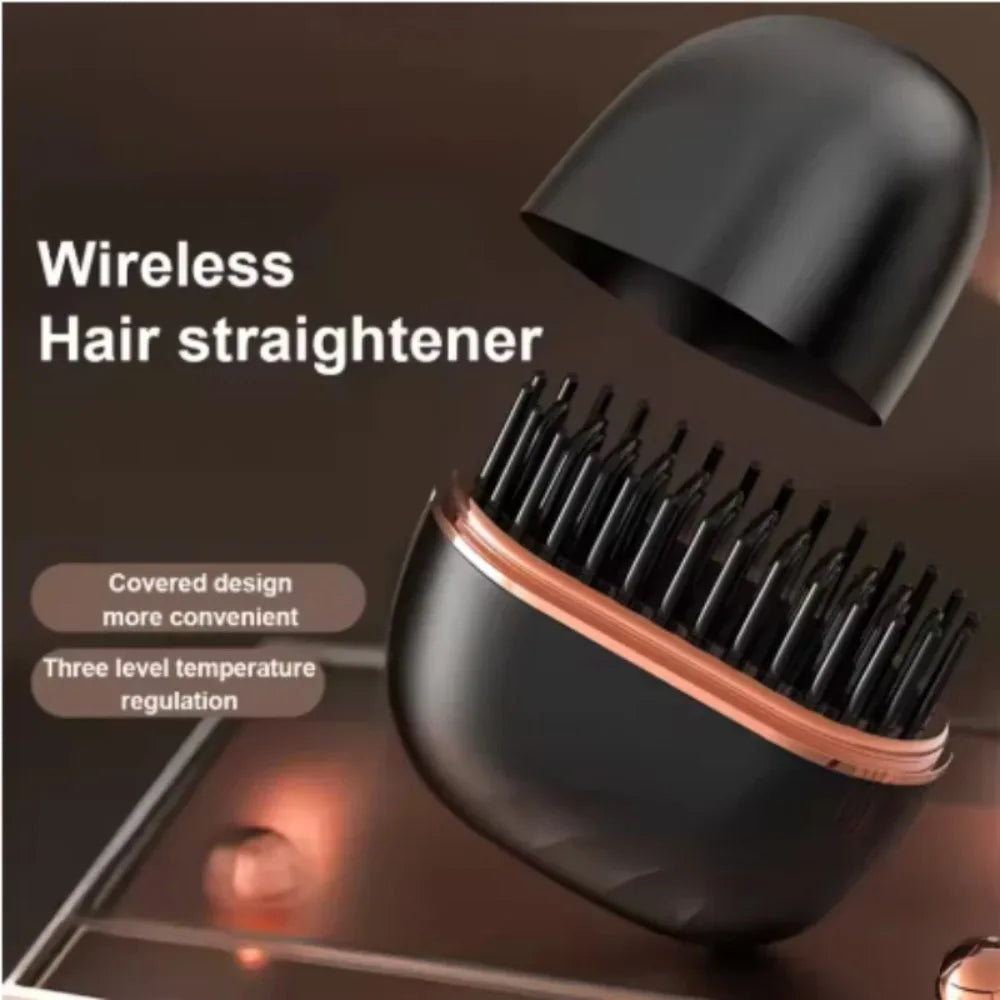 Zimir Mini Rechargeable Hair Straightener Brush With Temp Control
