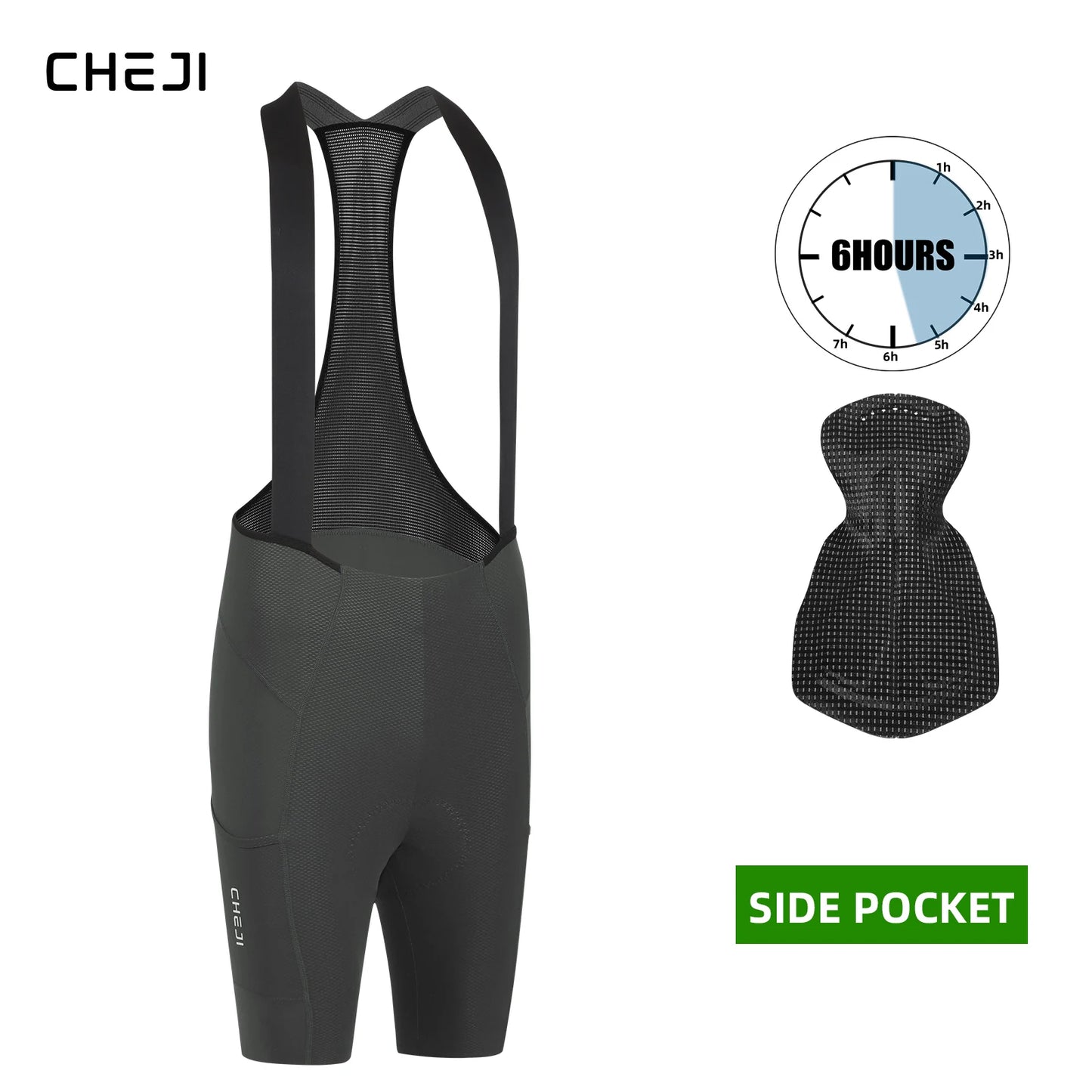 Cheji Men Seamless Cycling Bib Shorts Quick Drying Breathable Performance