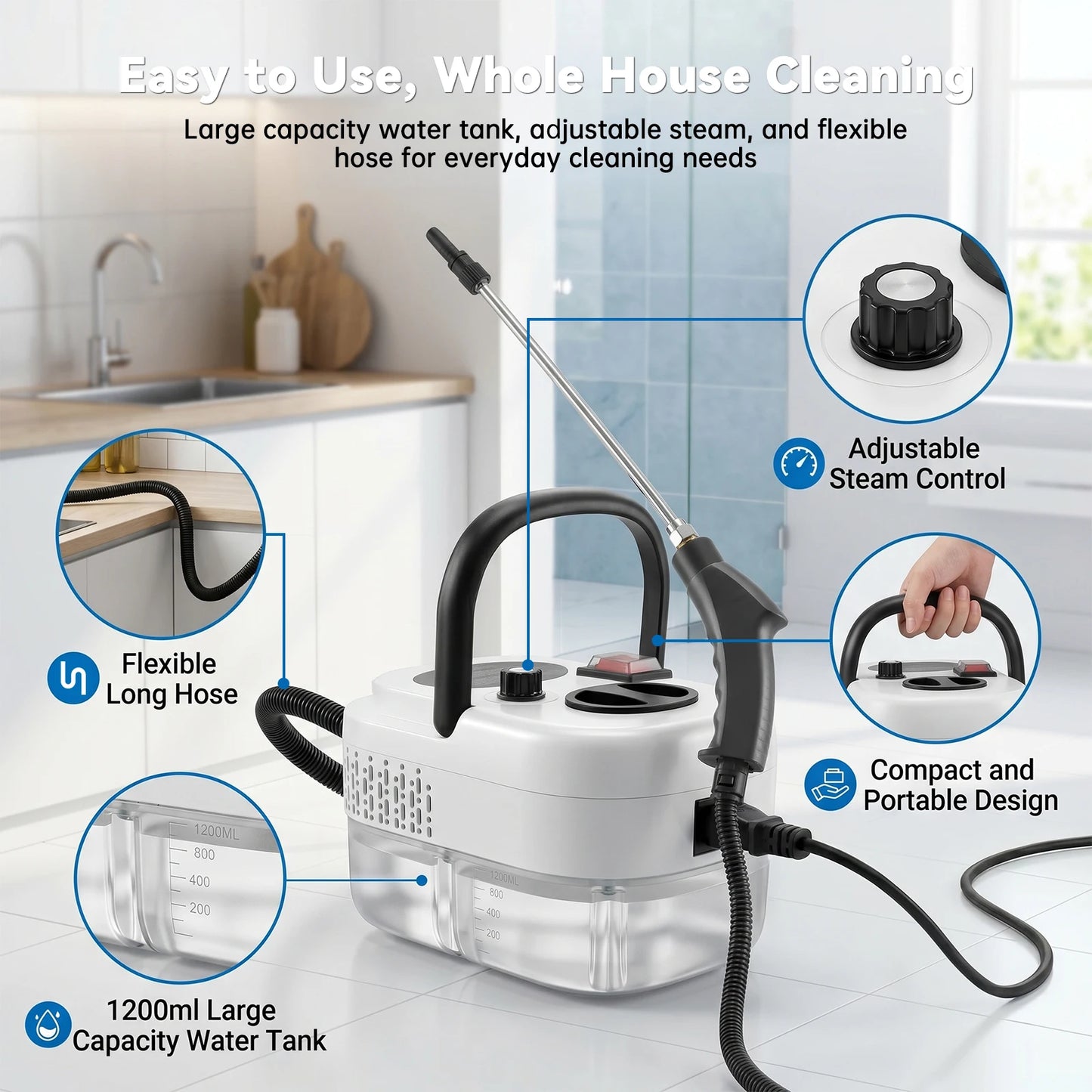 2500W High Temperature Steam Cleaner Portable Handheld Machine US Plug