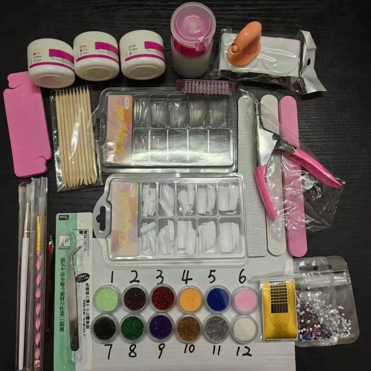 Professional Acrylic Nail Kit With Glitter Powders For Beginners