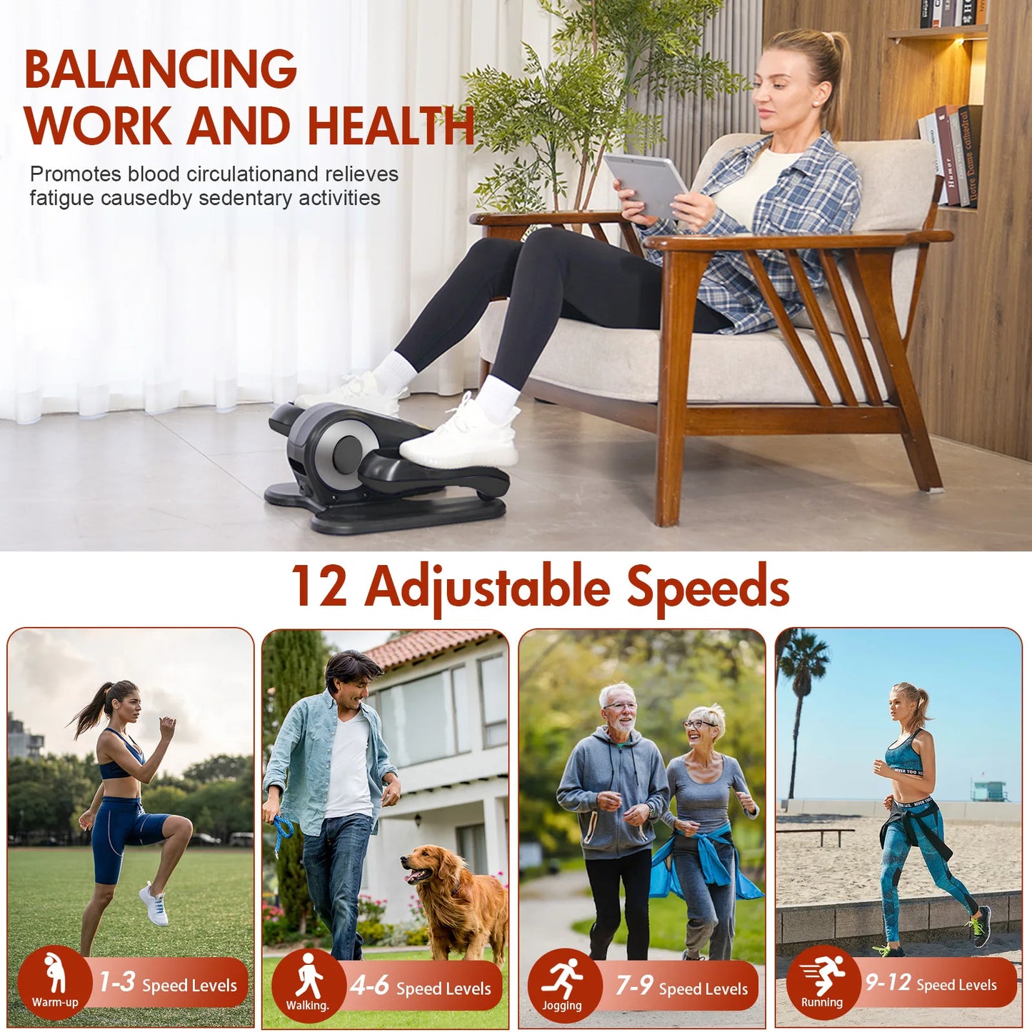 Gamewiu Under Desk Elliptical Mini Leg Exerciser With LCD Display