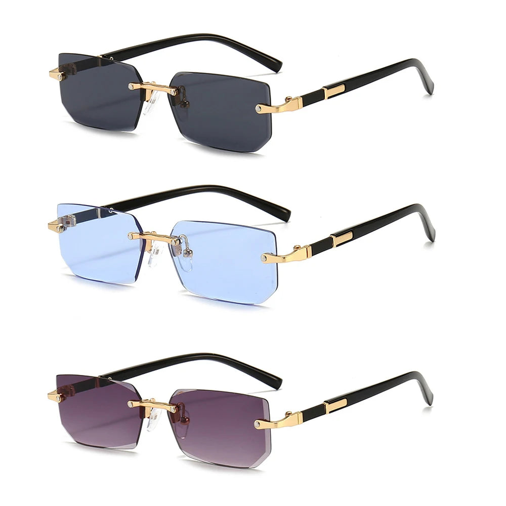 RMM Rimless Rectangle Stylish Trendy Plastic Sunglasses