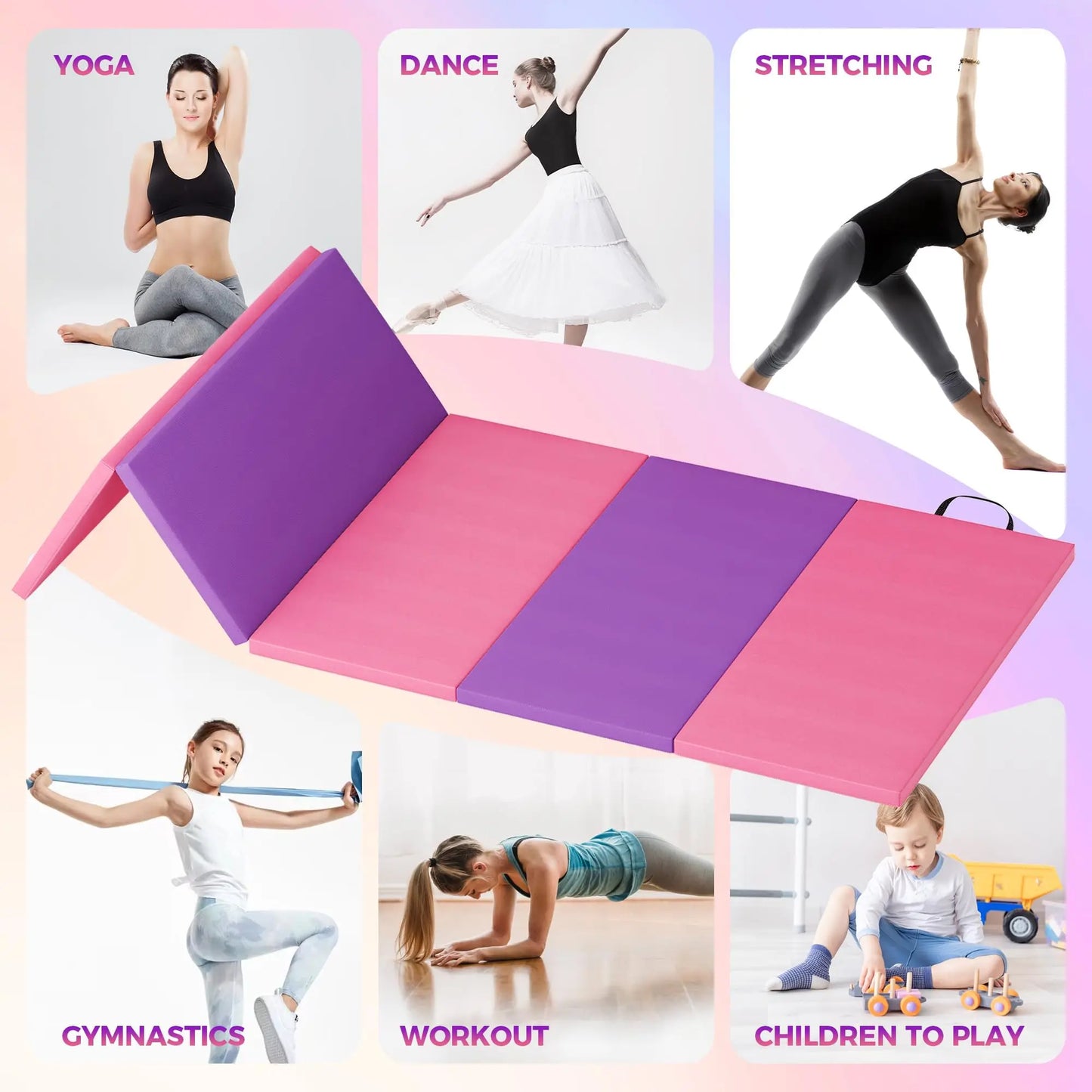 HiMISS Folding Gymnastics Mat Portable Floor Pad For Yoga Pilates