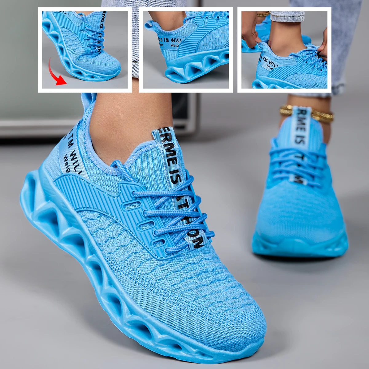 Lightweight Breathable Athletic Sneakers With Blade Sole Knit Upper