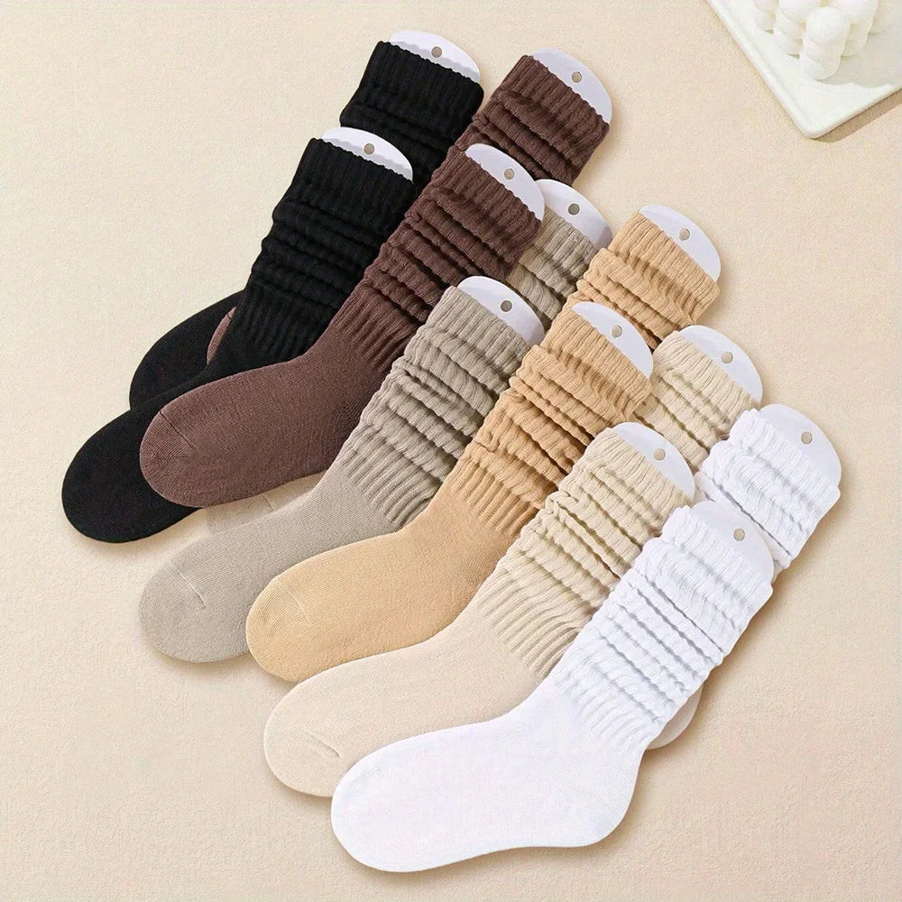 Women Mid Leg Pleated Socks Six Pair Soft Comfortable Daily Wear