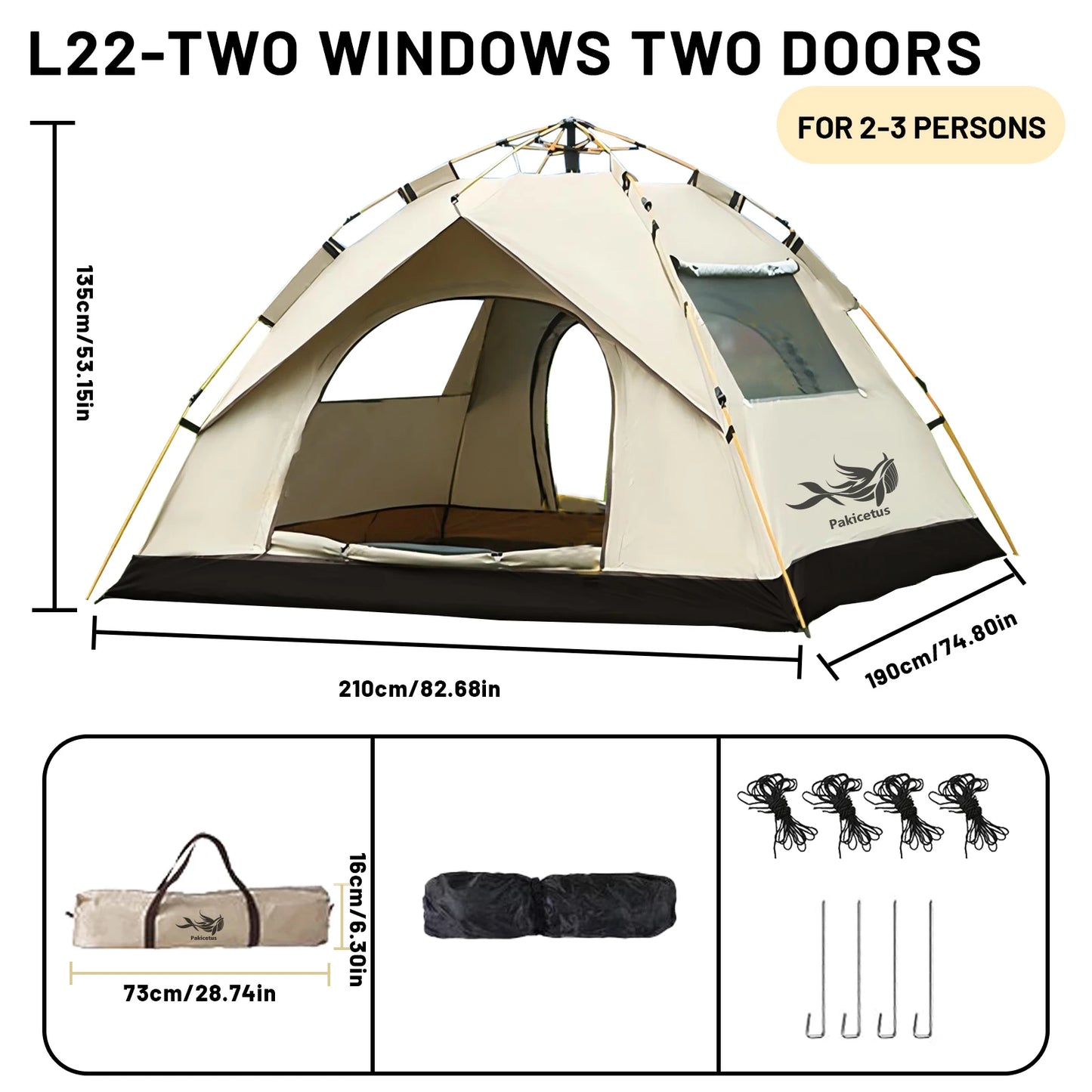 Pakicetus Automatic Pop Up Camping Tent Portable Windproof Shelter