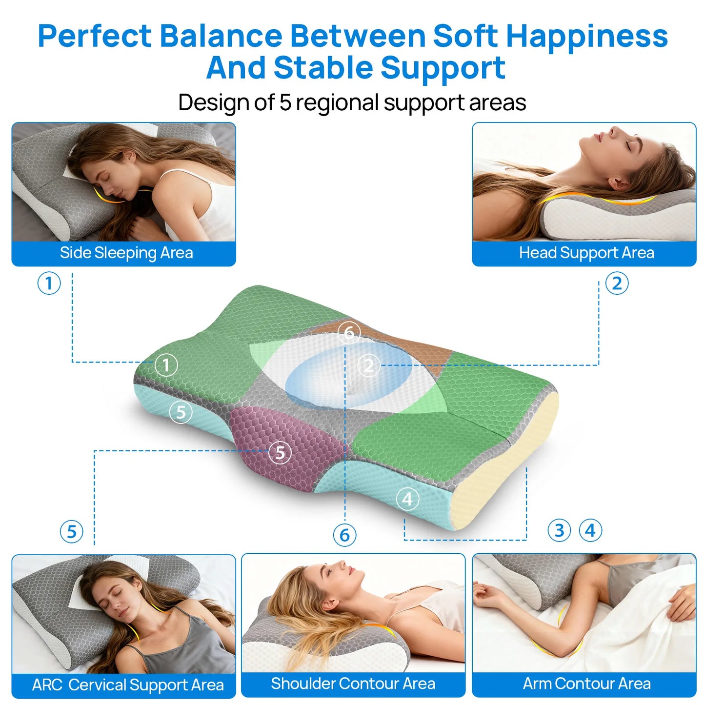 JHK Cervical Neck Memory Foam Pillow With Ventilated Cooling Support