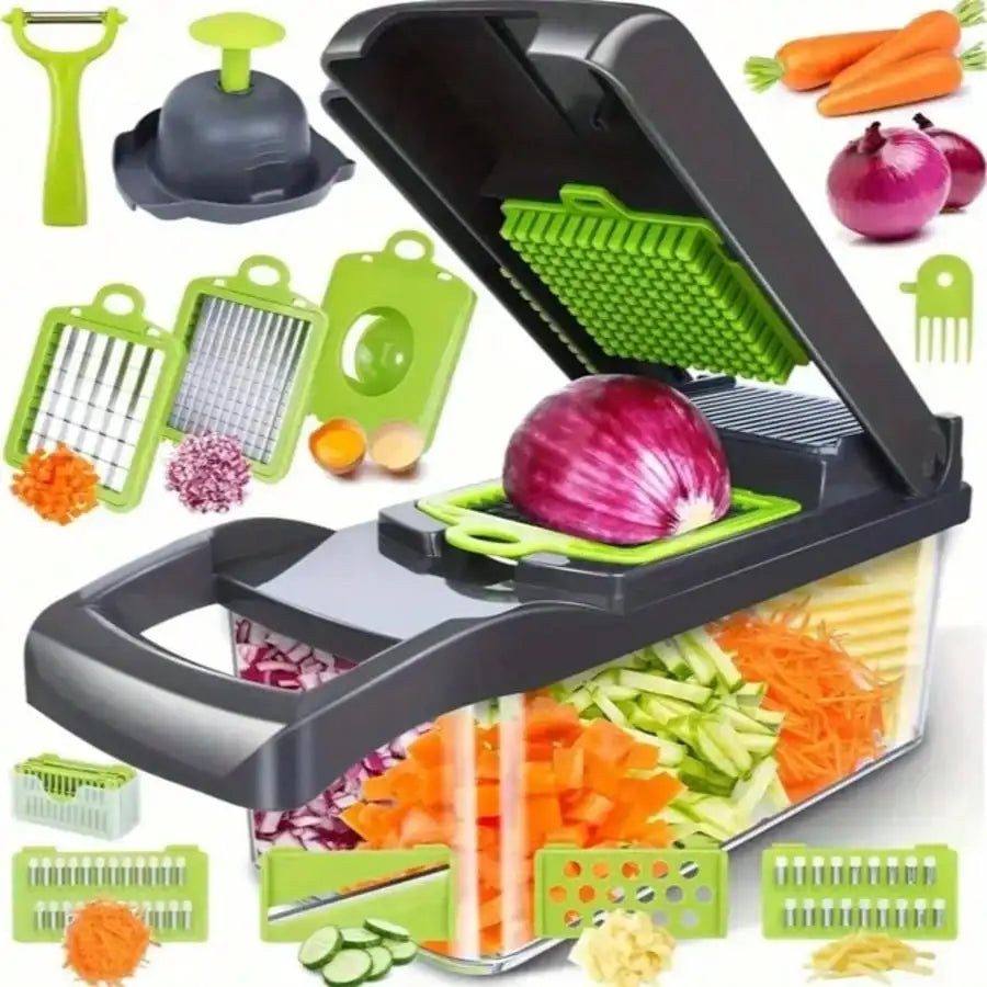 Professional Vegetable Chopper With Stainless Steel Blades And Storage Bin