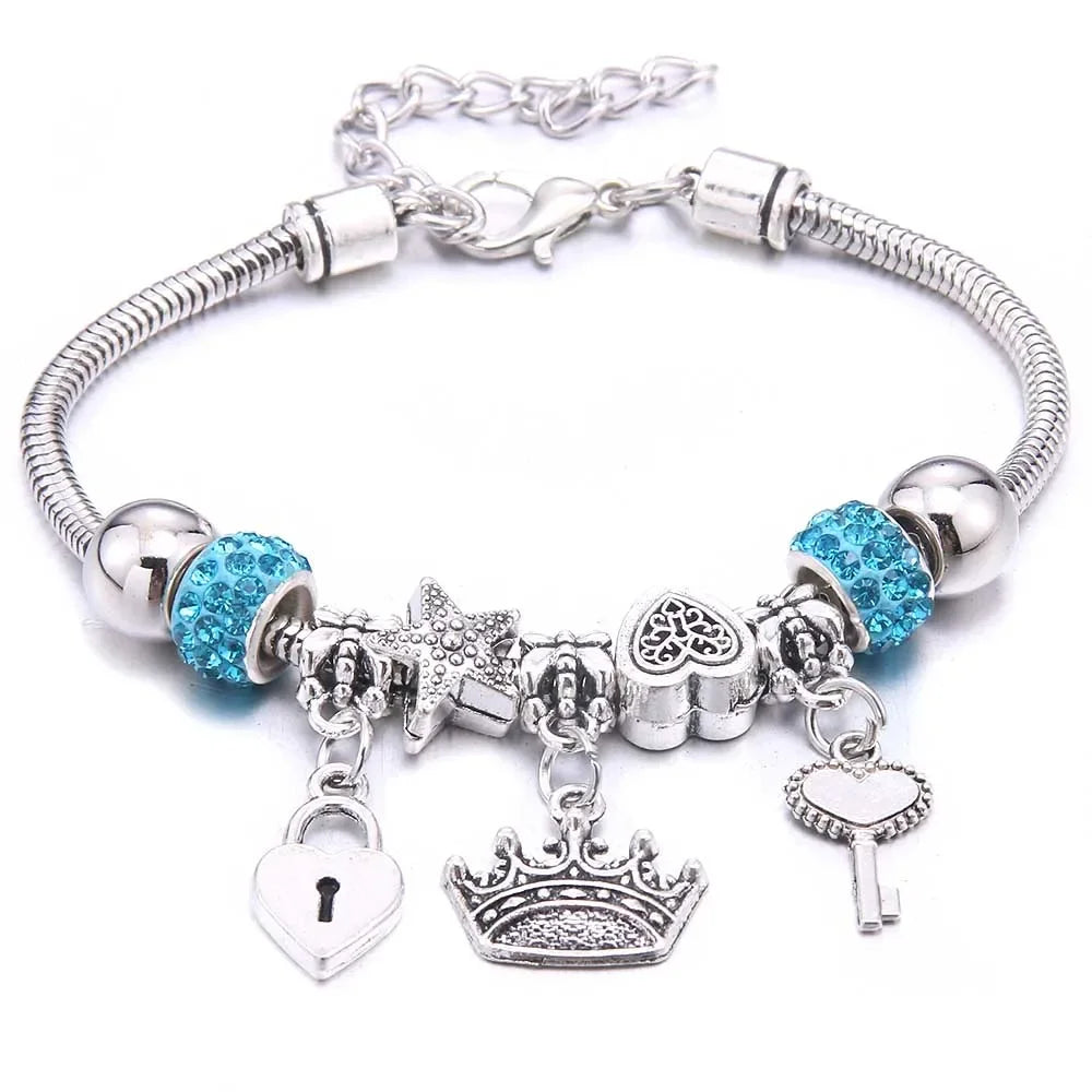Fashion Butterfly Crown Beaded Link Chain Bracelet For Women