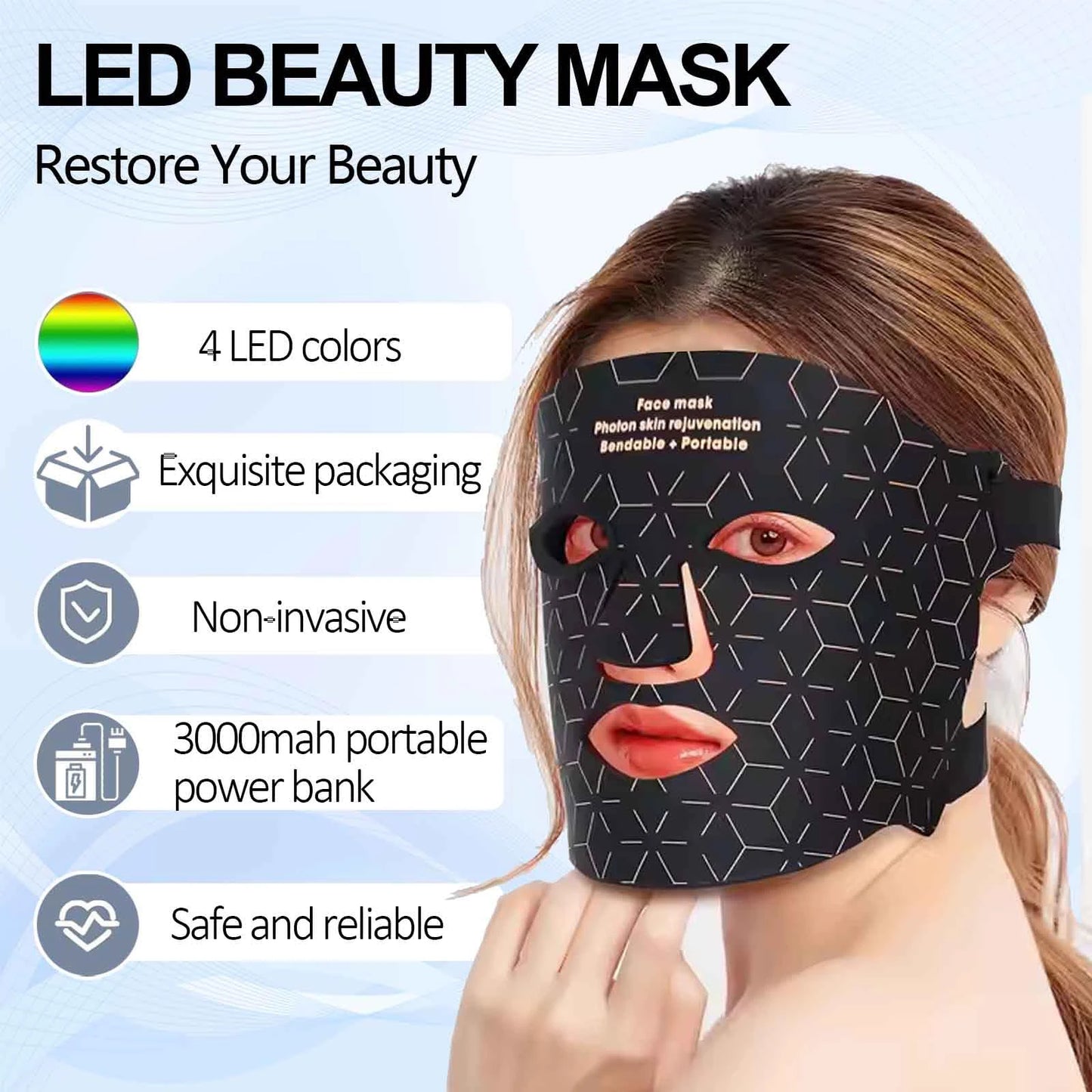 Portable Red Light Therapy Face Mask For Anti Aging Wrinkles