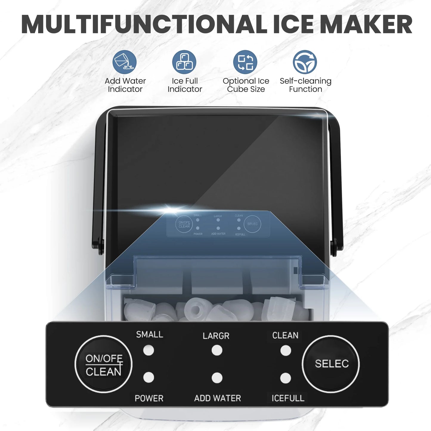 Portable Countertop Ice Maker Featuring Quick Self Cleaning Function